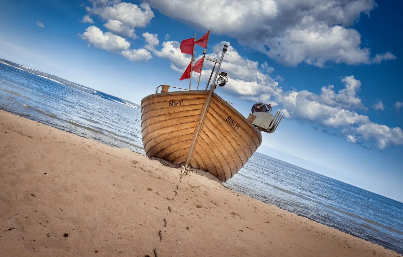 Photo wallpaper sea, landscape, boat