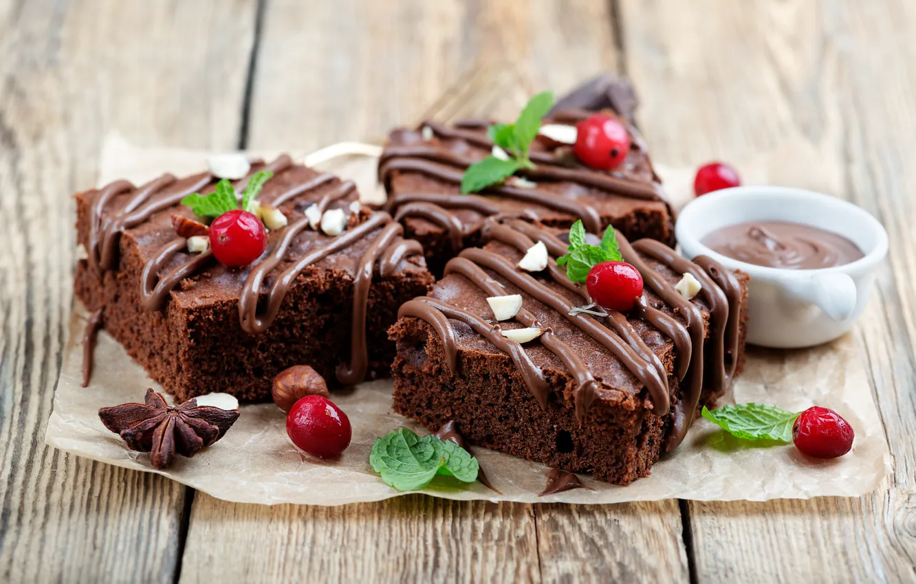 Photo wallpaper berries, chocolate, nuts, dessert, biscuit, chocolate cream
