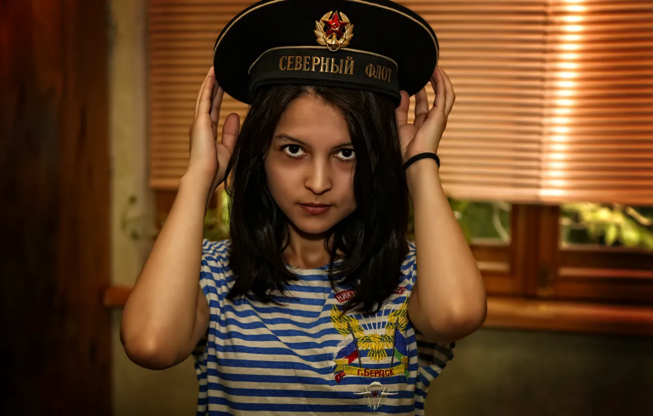 Photo wallpaper girl, military, beautiful, uniform, Navy, Victory day, Emily Rain, Kide Fotoart