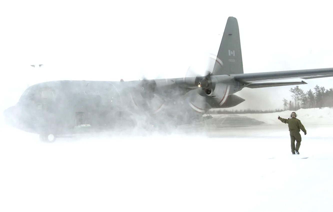 Photo wallpaper winter, snow, the plane, Lockheed C-130 Hercules