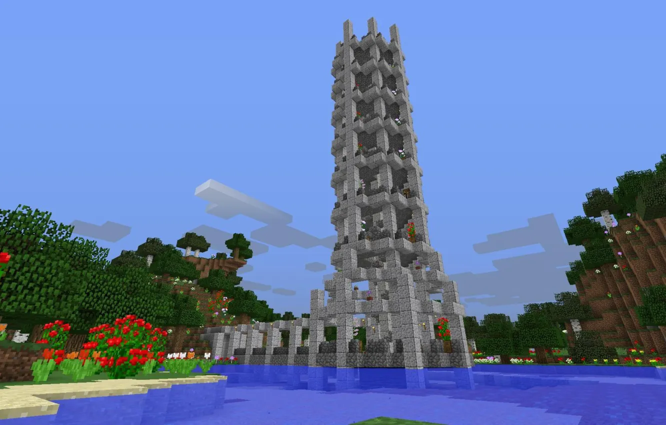 Photo wallpaper sand, the sky, water, clouds, trees, flowers, lake, open