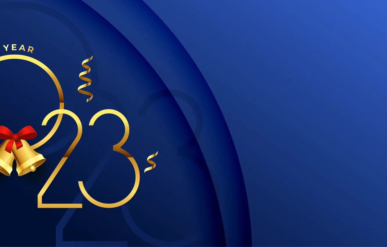 Photo wallpaper circles, the inscription, new year, figures, banner, gold, bells, serpentine