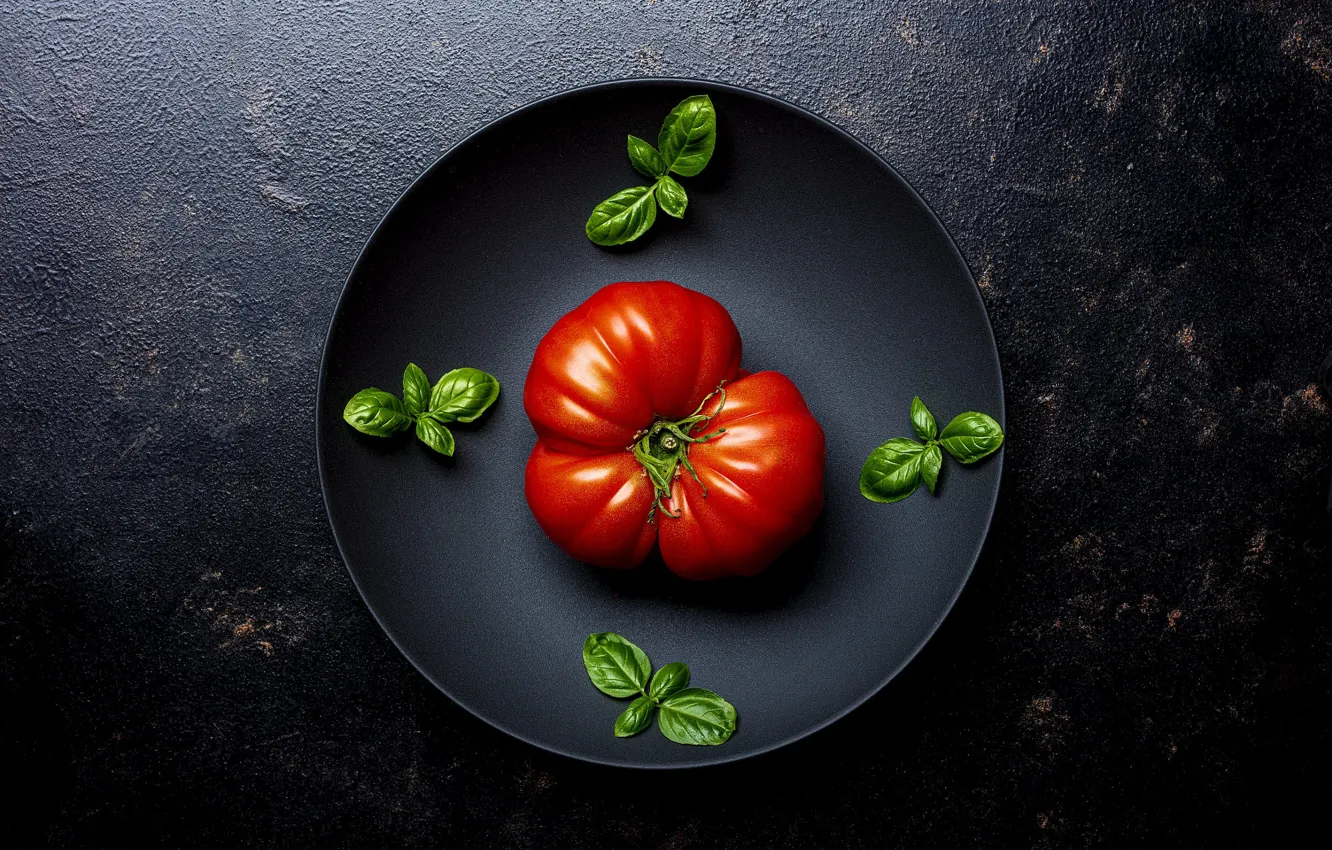 Photo wallpaper tomato, pan, Basil