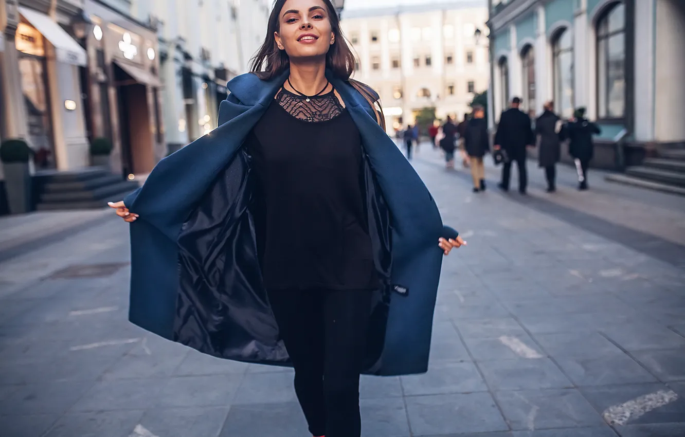 Photo wallpaper girl, pose, smile, style, mood, street, coat, Rome Rome