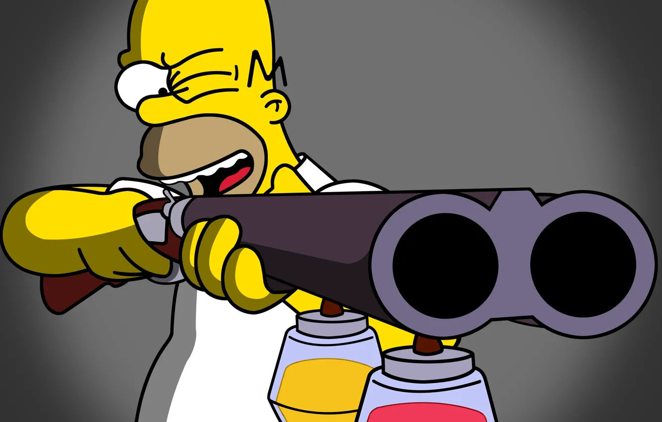 Photo wallpaper art, double-barrelled gun, Homer Simpson, Simson
