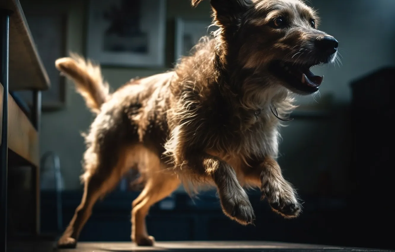 Photo wallpaper jump, dog, digital art, AI art, The Art of Artificial Intelligence, neural network