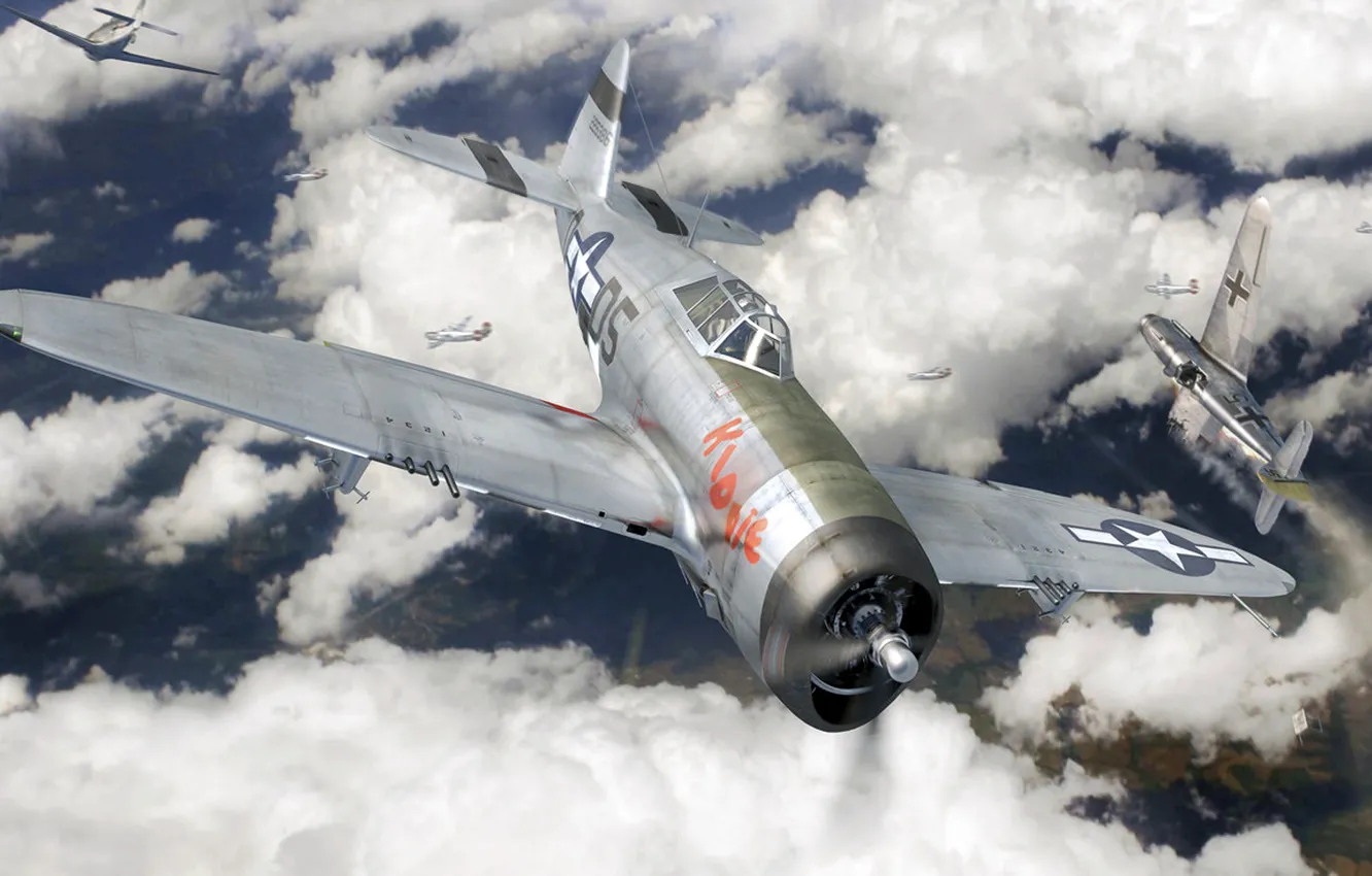 Photo wallpaper art, Thunderbolt, UNITED STATES AIR FORCE, fighter-bomber, P-47, Republic, tables turned, rOEN911