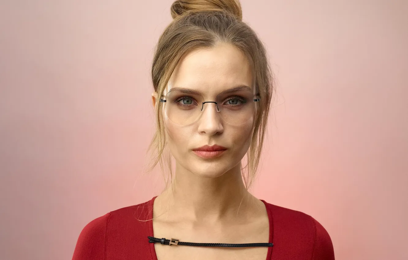 Photo wallpaper look, pose, model, makeup, glasses, in red, model, hair