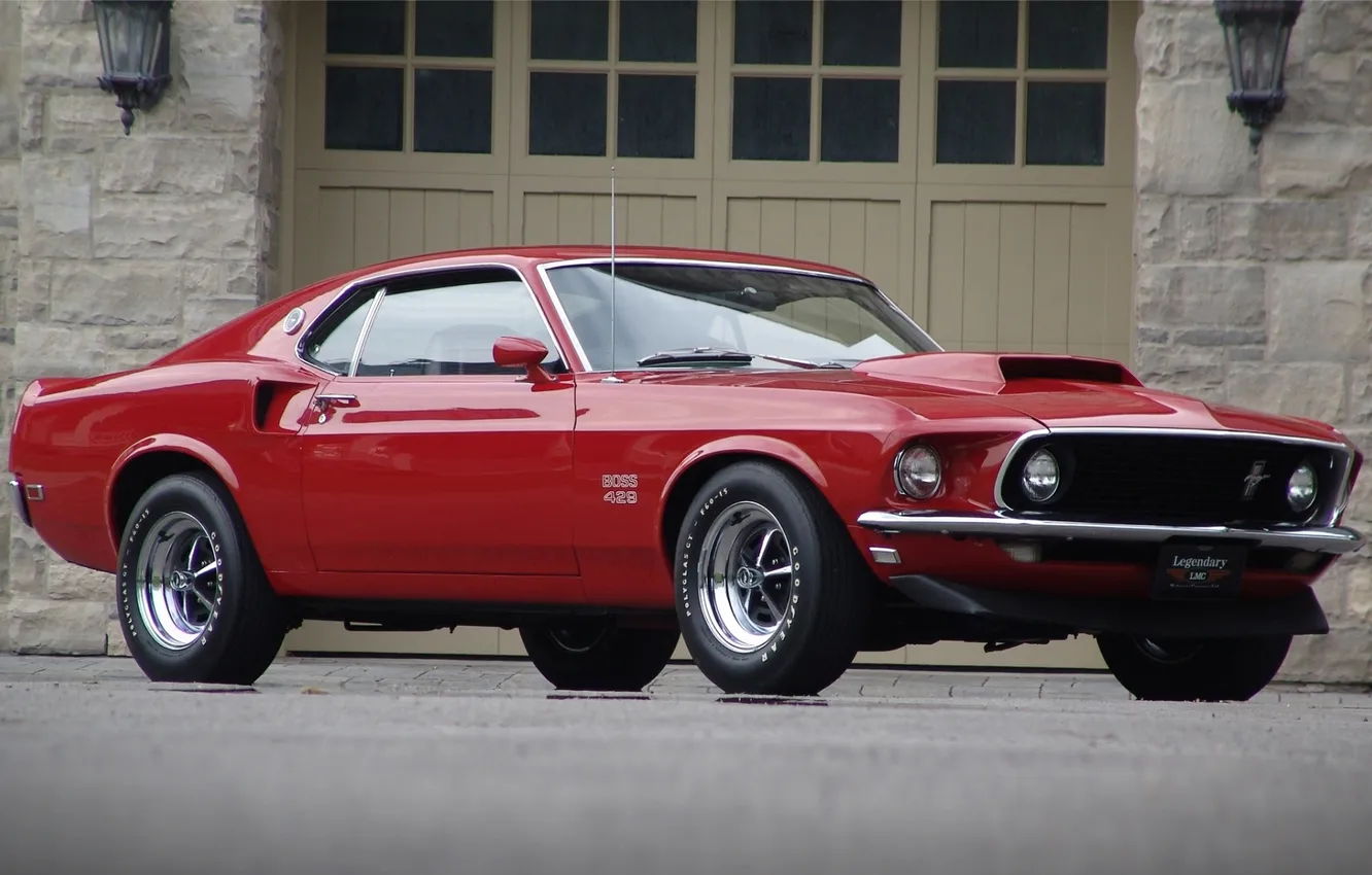 Photo wallpaper red, background, Mustang, Ford, Ford, 1969, Mustang, the front