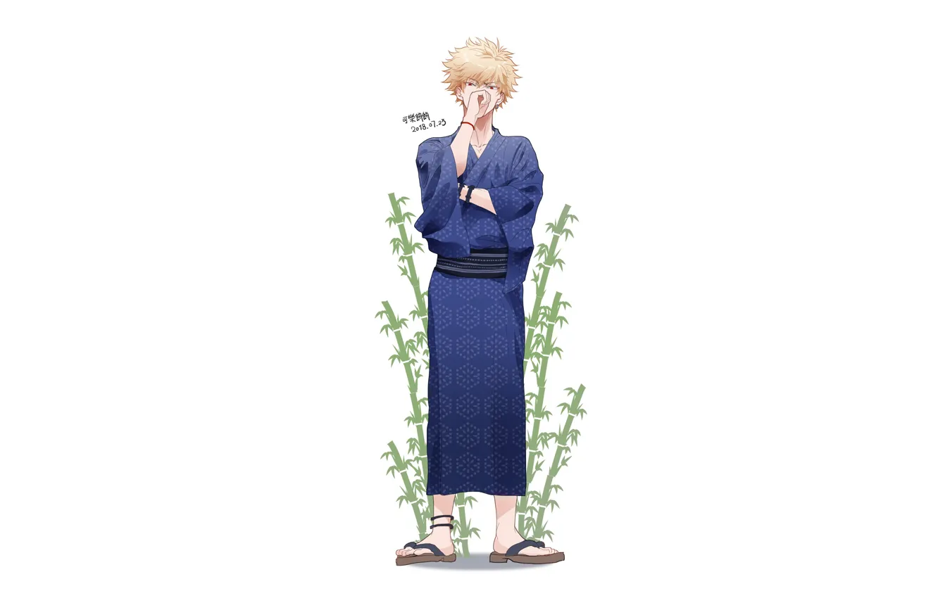 Photo wallpaper grass, white background, guy, Boku no Hero Academy, My hero Academy, Bakusou Katsuki, Bakugou Katsuki