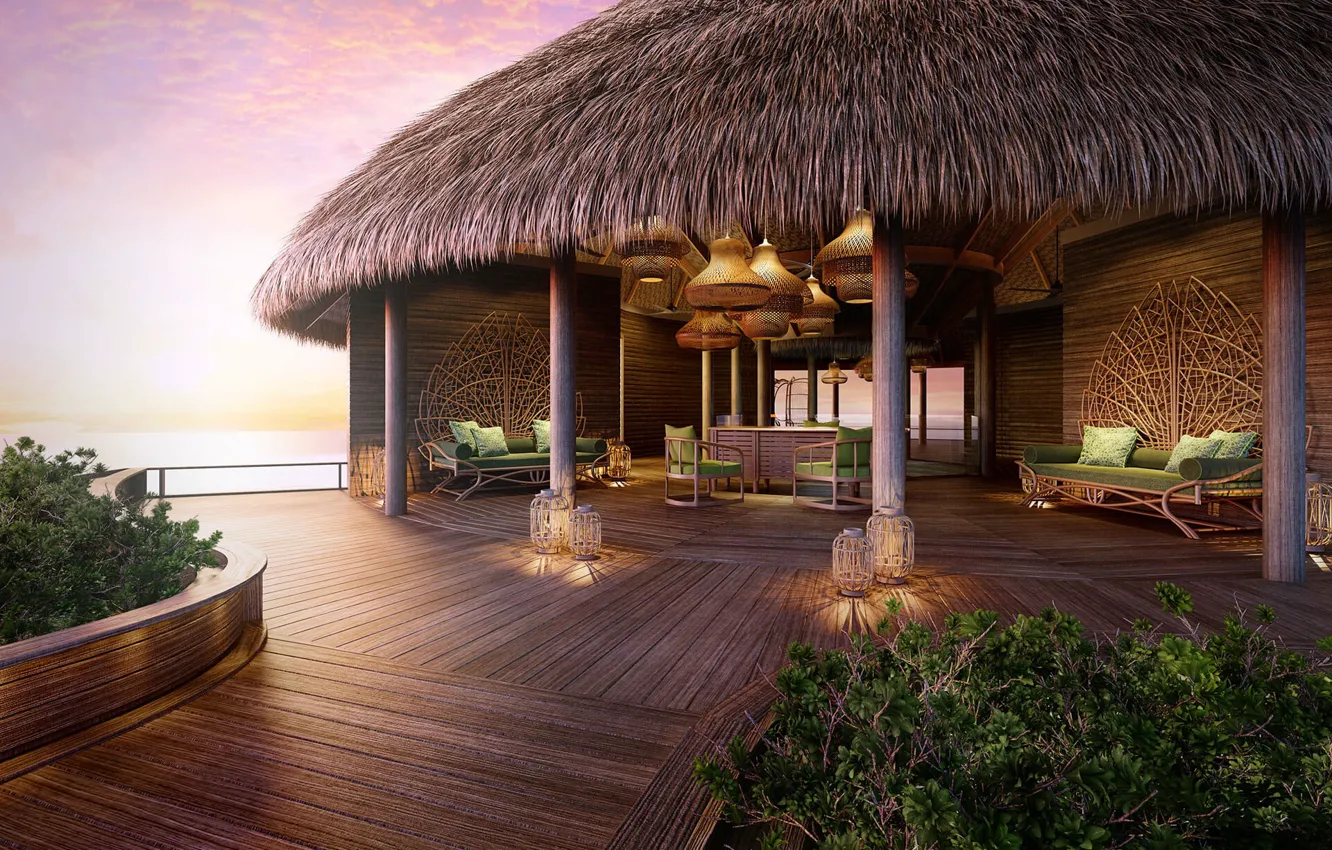 Photo wallpaper sea, The Maldives, Bungalow
