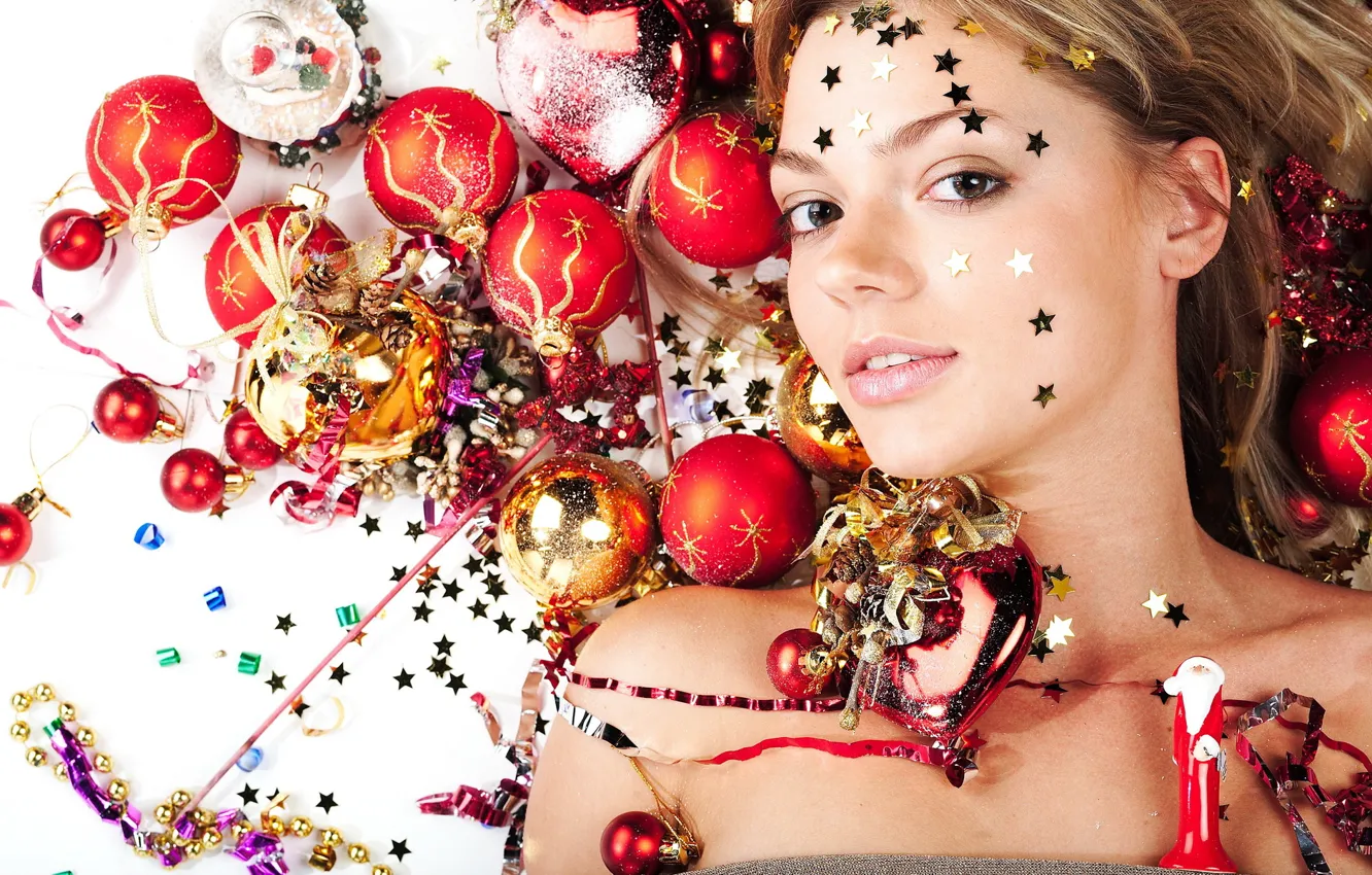 Photo wallpaper GIRL, BALLS, STARS, TOYS, DECORATION