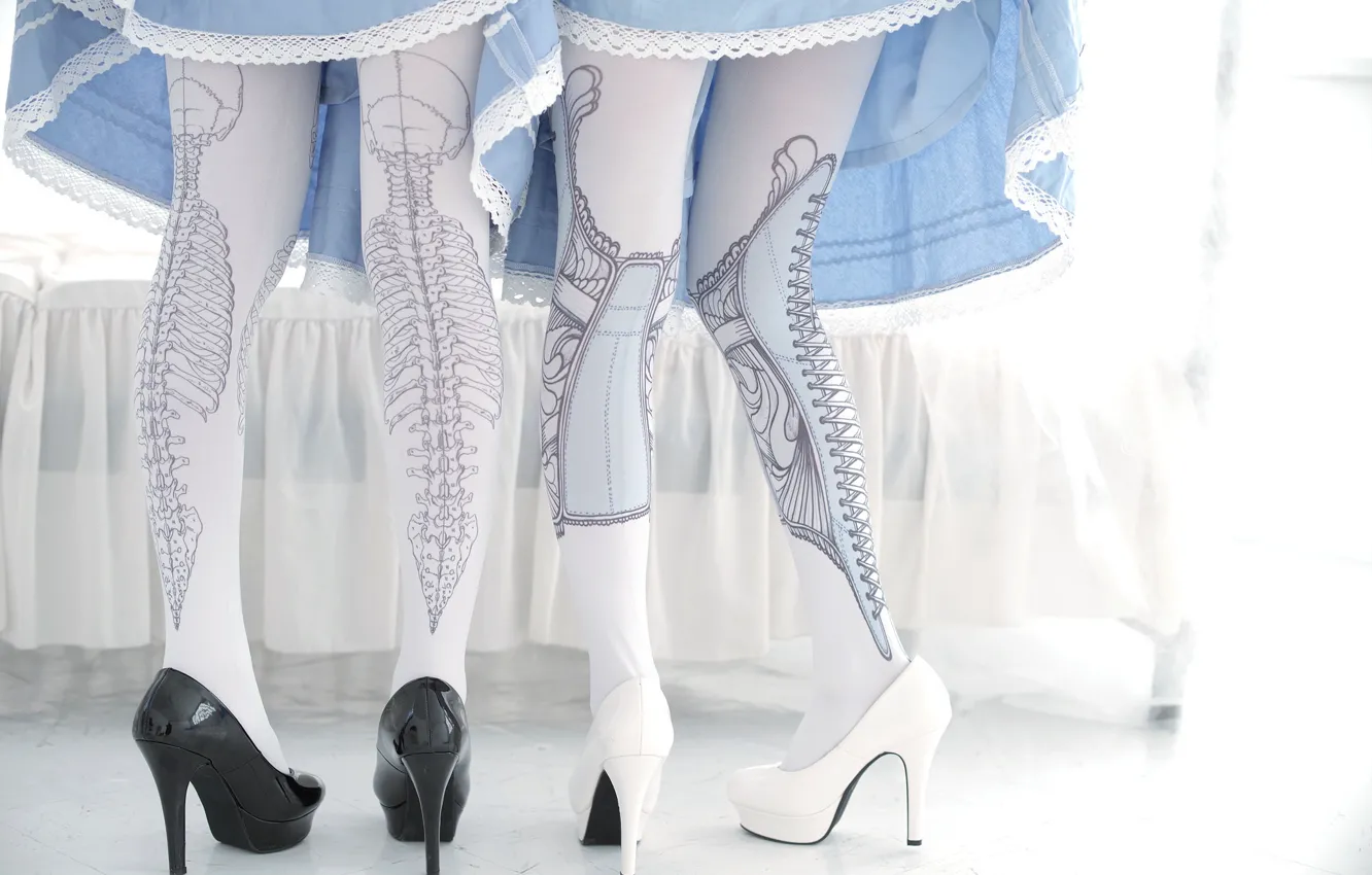 Photo wallpaper style, girls, stockings, heels, legs