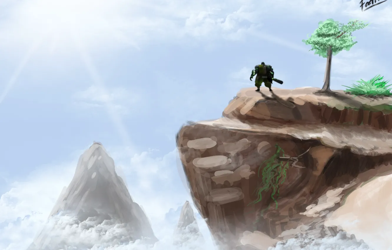 Photo wallpaper the sky, nature, tree, mountain, art, rock, Dota 2, Earth Spirit