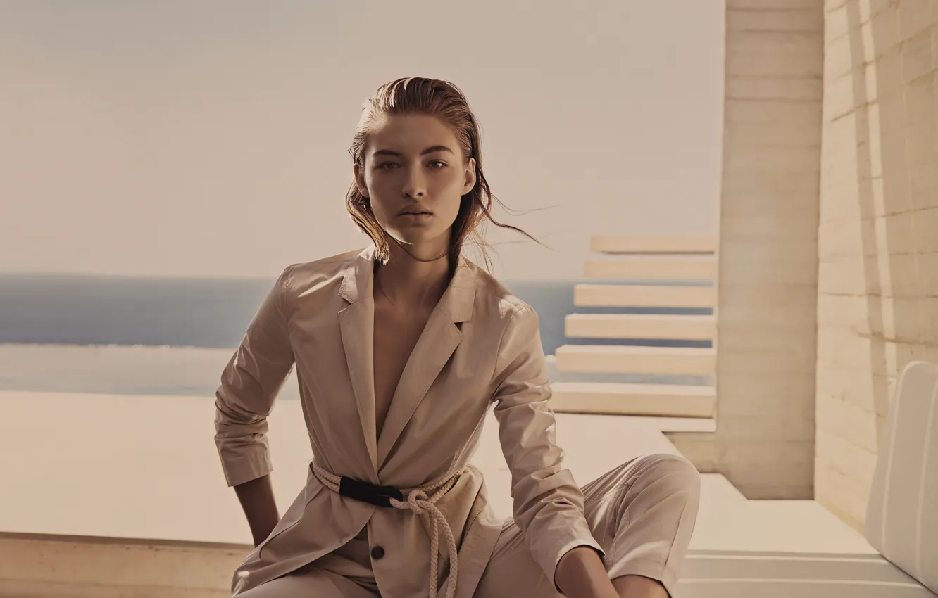 Photo wallpaper girl, model, lips, look, blonde, mouth, Grace Elizabeth