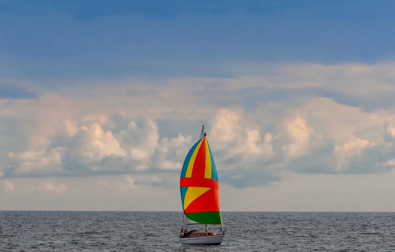 Photo wallpaper sea, clouds, sail