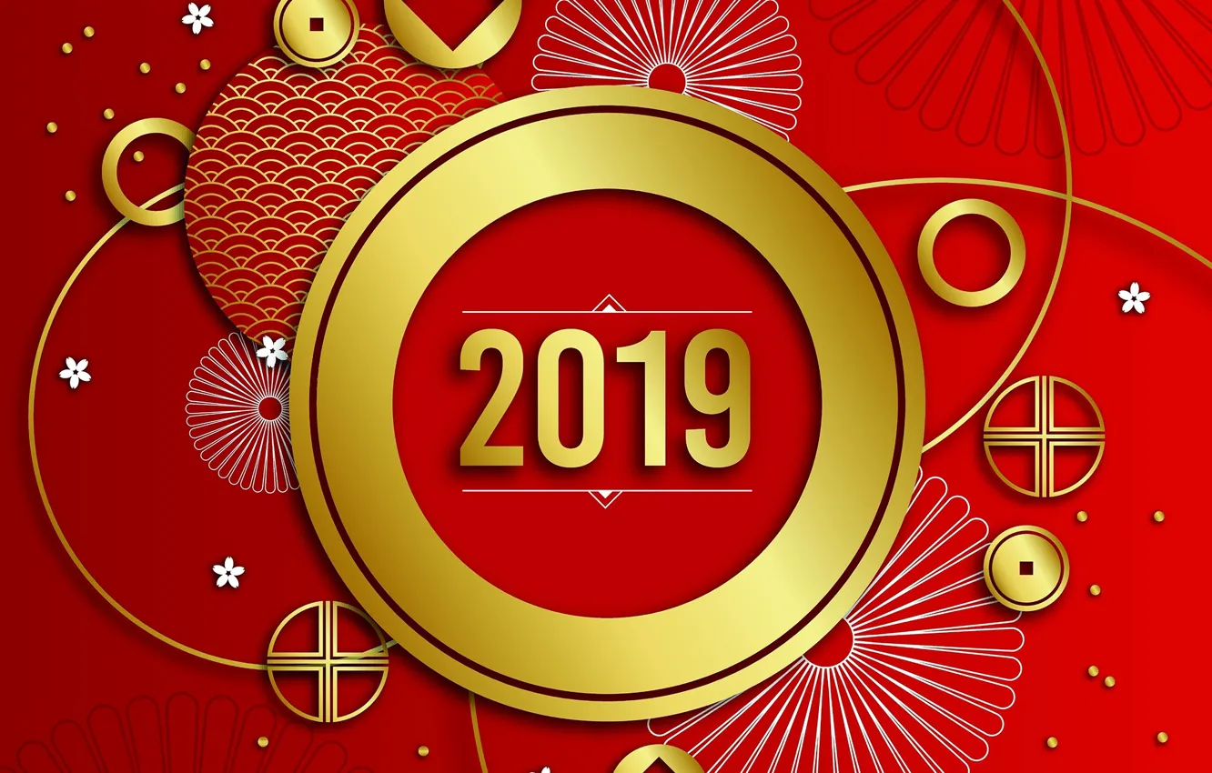 Photo wallpaper red, graphics, new year, 2019