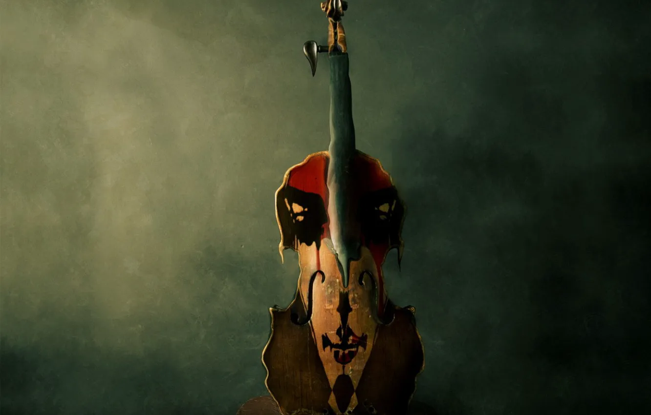 Photo wallpaper violin, figure, paint, stains