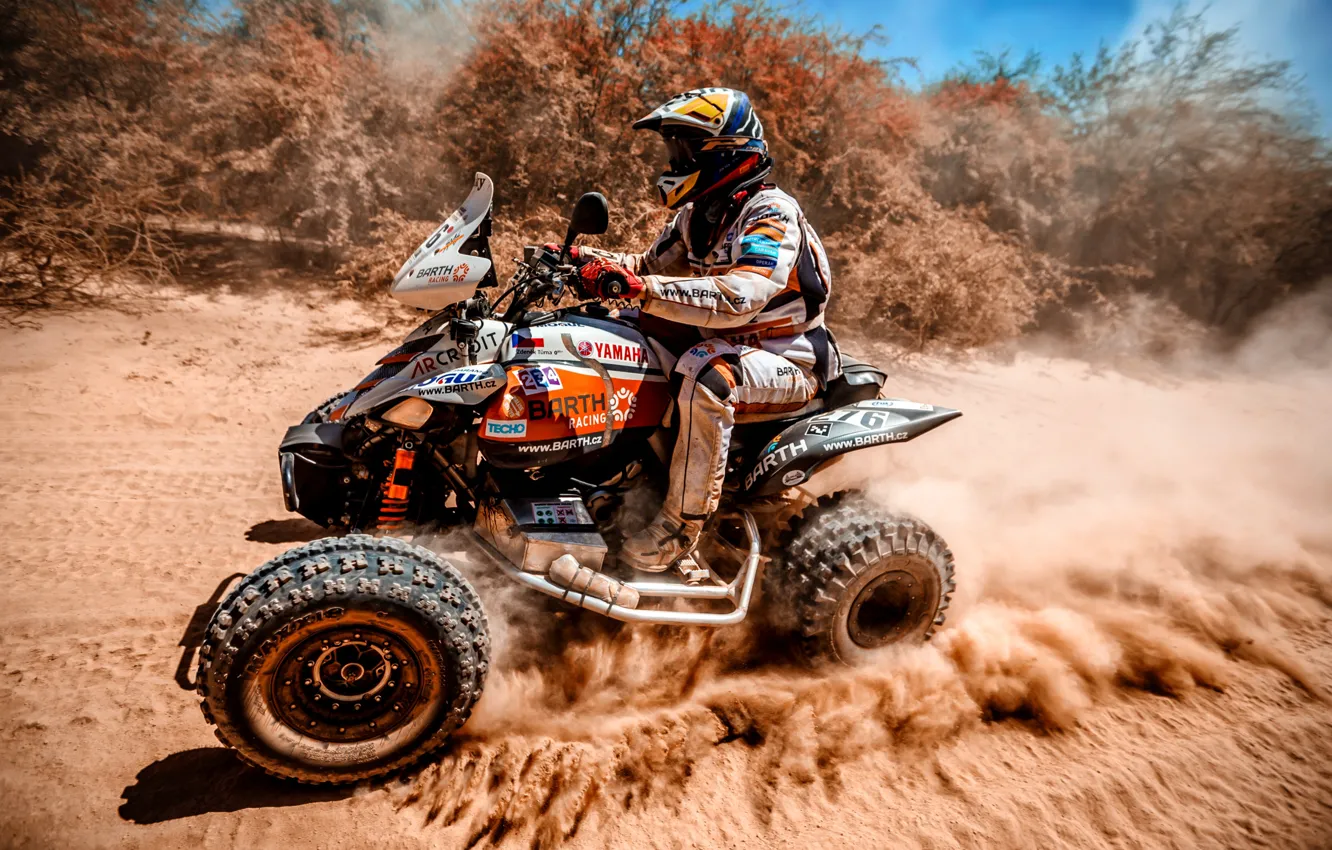 Photo wallpaper Speed, Race, ATV, Racer, Moto, Yamaha, Rally, Dakar