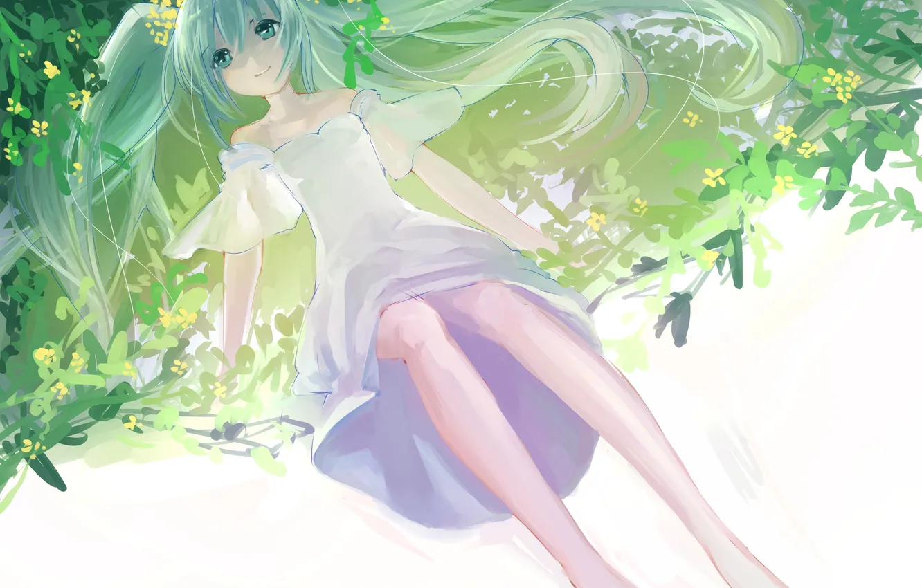 Photo wallpaper girl, smile, anime, art, vocaloid, hatsune miku