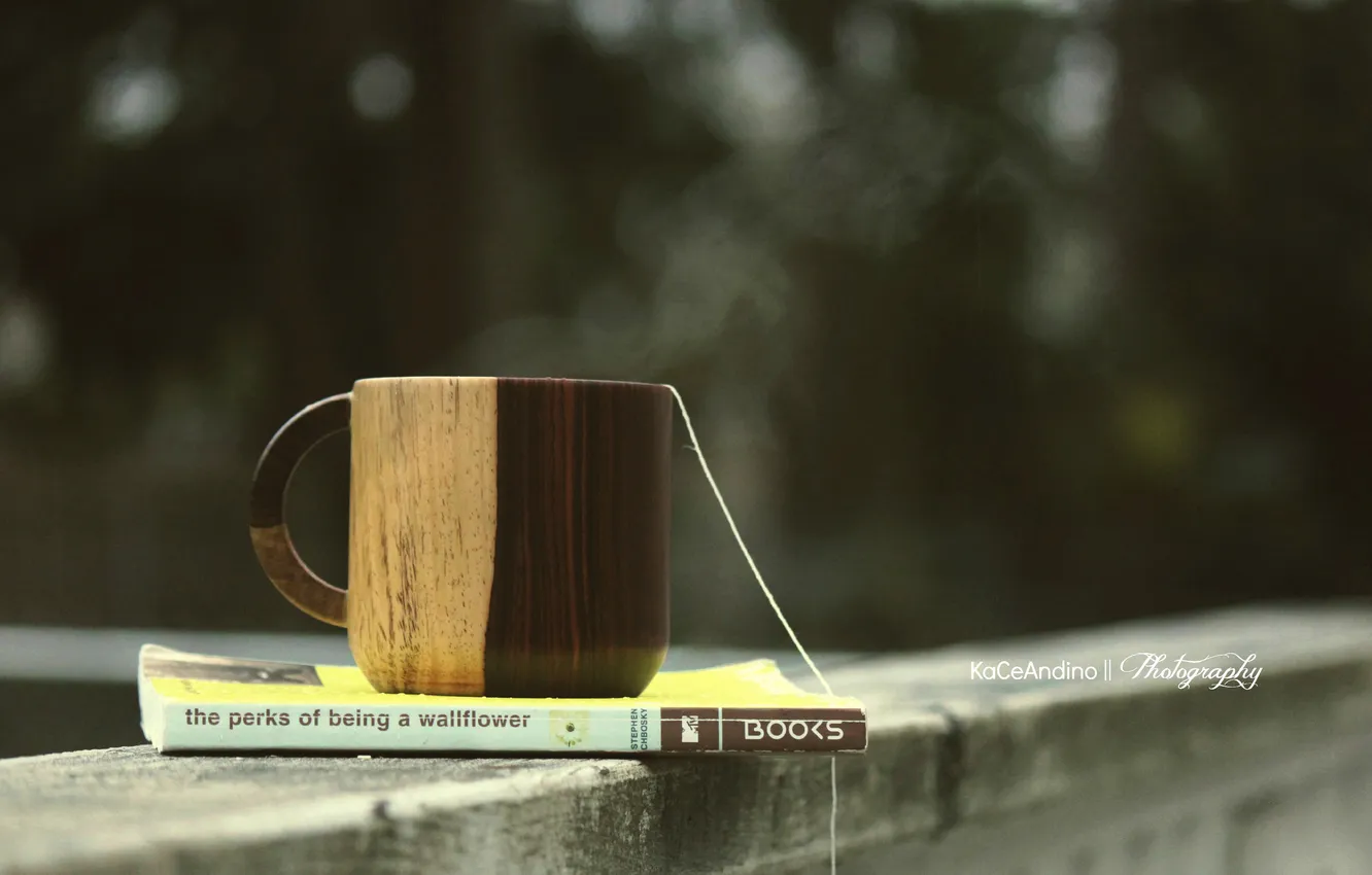 Photo wallpaper mug, book, thread