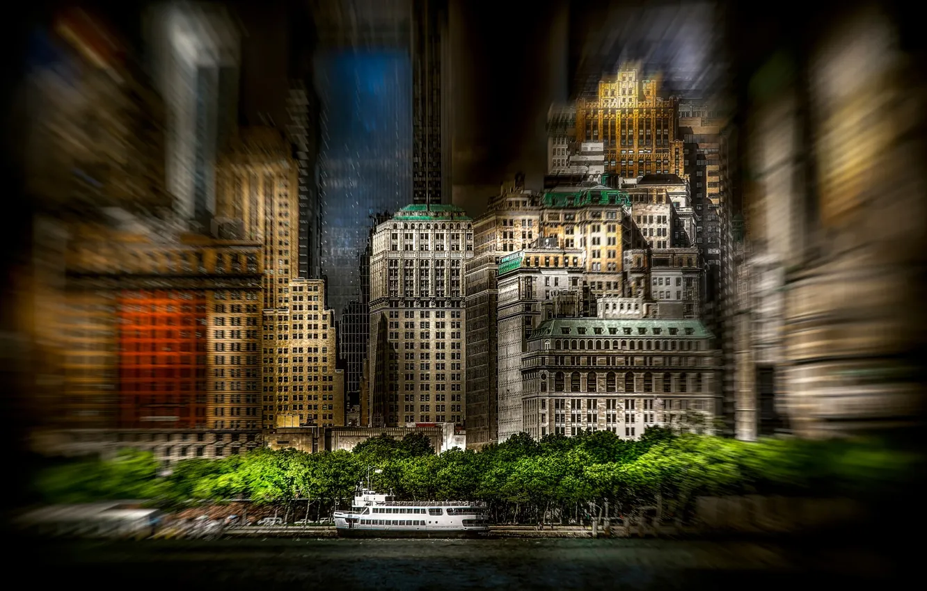 Photo wallpaper treatment, blur, Manhattan, New-York, Battery Park