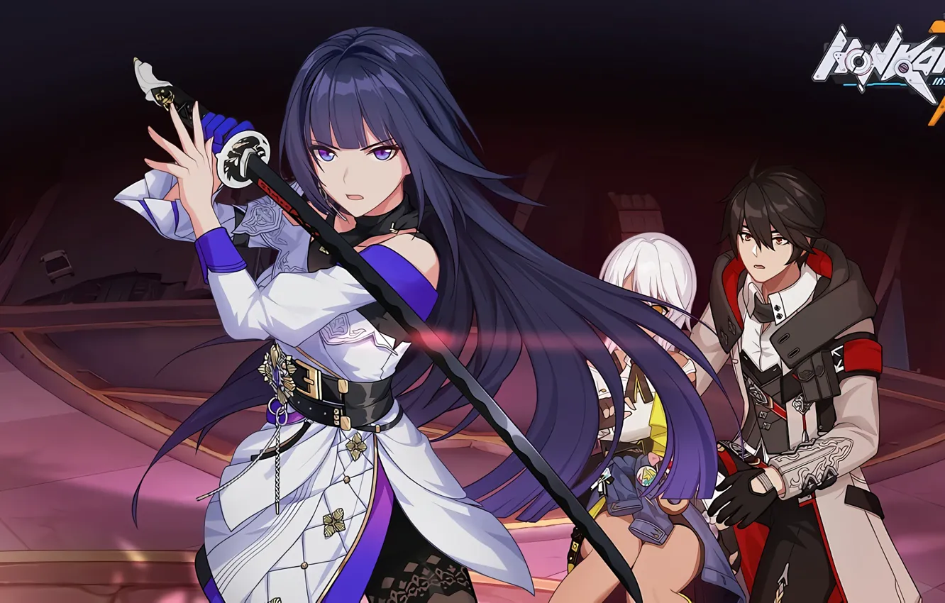 Photo wallpaper girl, sword, art, guy, Honkai Impact 3rd, Raiden Mei, Carole Pepper