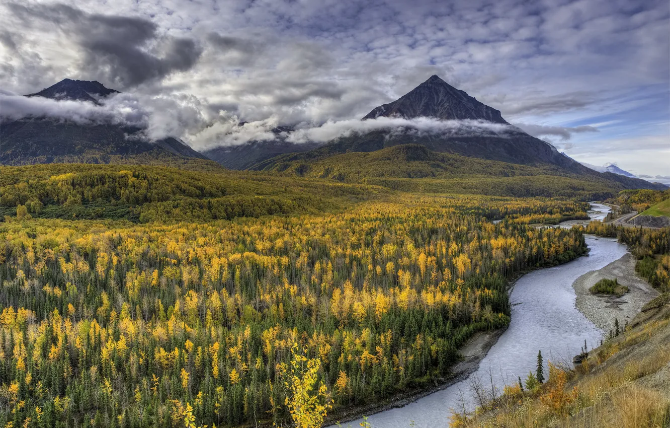 Photo wallpaper Alaska, United States, Matanuska River, Chickaloon, King Mountain