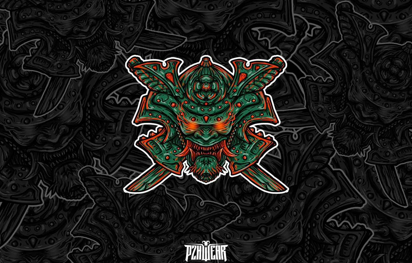 Photo wallpaper lights, minimalism, sword, samurai, fire, collection, samurai, swords