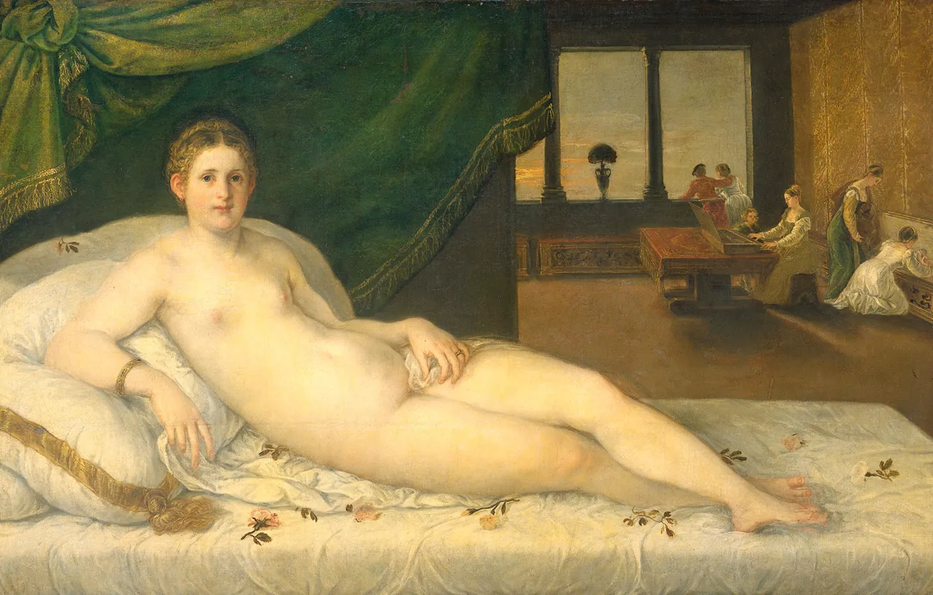 Photo wallpaper erotic, oil, picture, canvas, 1565, Reclining Venus, Lambert Sustris, Lambert Sustris