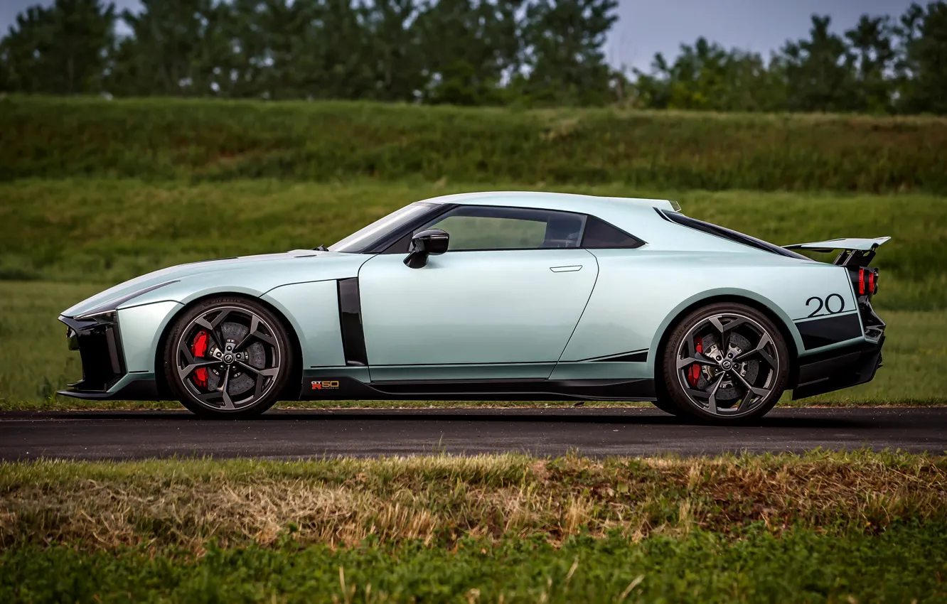 Photo wallpaper grass, Nissan, GT-R, drives, side, R35, Nismo, ItalDesign