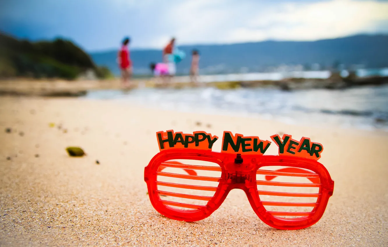 Photo wallpaper sand, beach, creative, people, holiday, the inscription, shore, new year