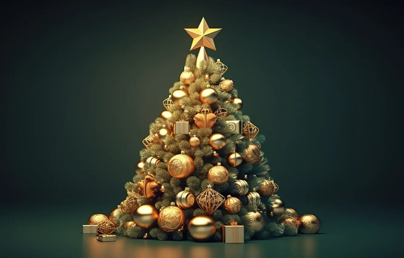 Photo wallpaper balls, tree, new year, Christmas, golden, Christmas, balls, tree