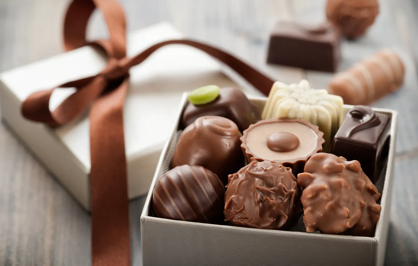 Photo wallpaper bow, box, box, bow, candy assorted, assorted candy