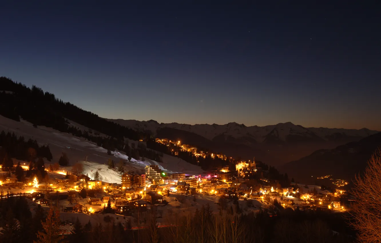 Photo wallpaper winter, snow, night, France, Alps, Courchevel, Courchevel