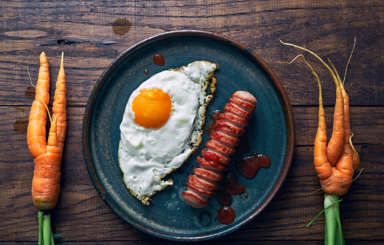 Photo wallpaper carrots, sausage, eggs