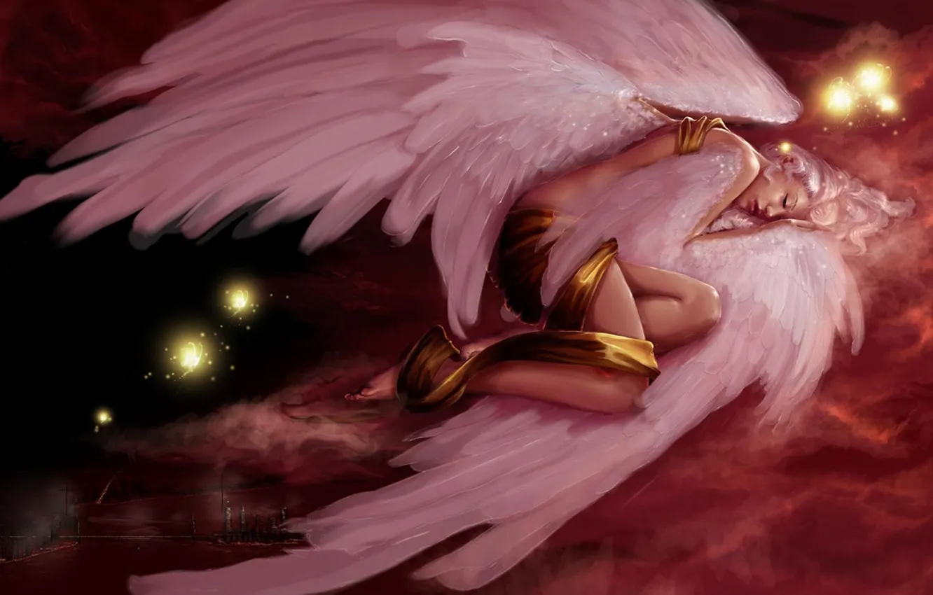 Photo wallpaper girl, loneliness, wings