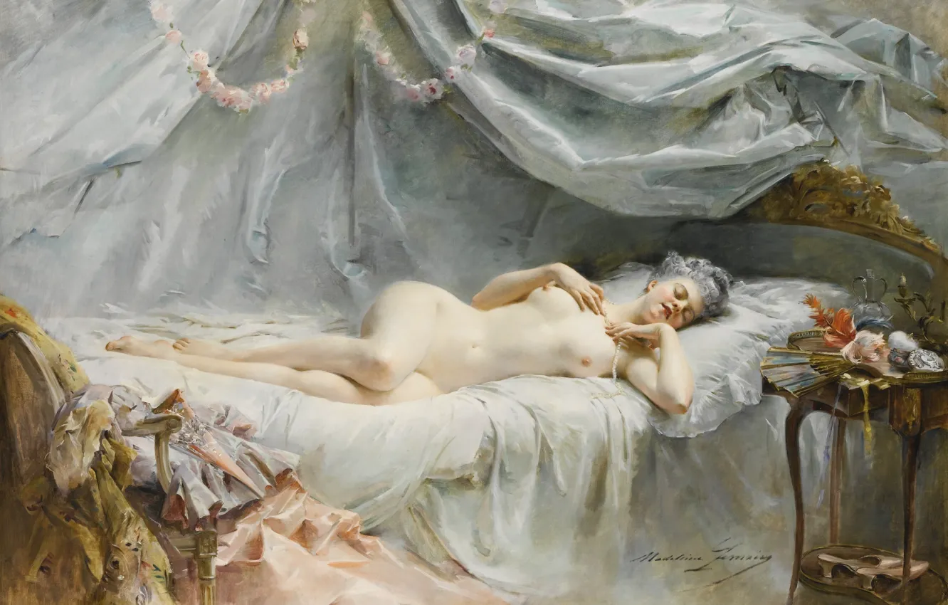 Photo wallpaper woman, sleep, canopy, Madeleine Lemaire