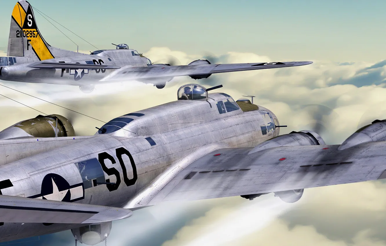 Photo wallpaper the sky, clouds, bomber, the plane