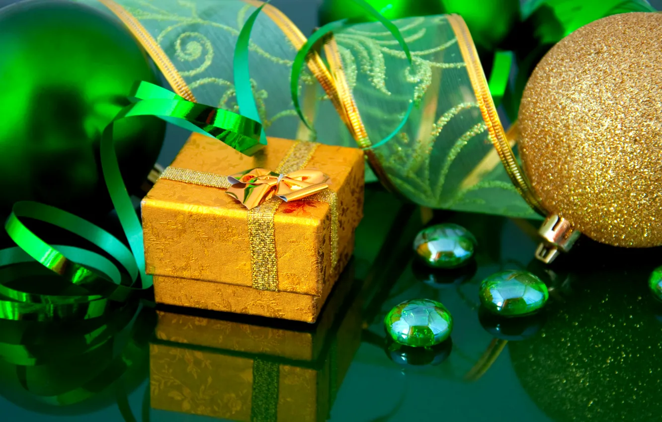 Photo wallpaper holiday, gift, balls, toy, new year, bow, New Year, Christmas decorations