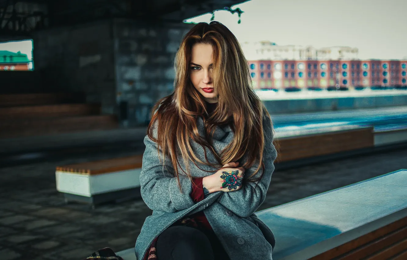 Photo wallpaper the city, makeup, tattoo, sponge, coat