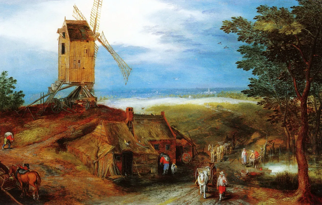 Photo wallpaper trees, horse, people, picture, Jan Brueghel the younger, Landscape with Meliza