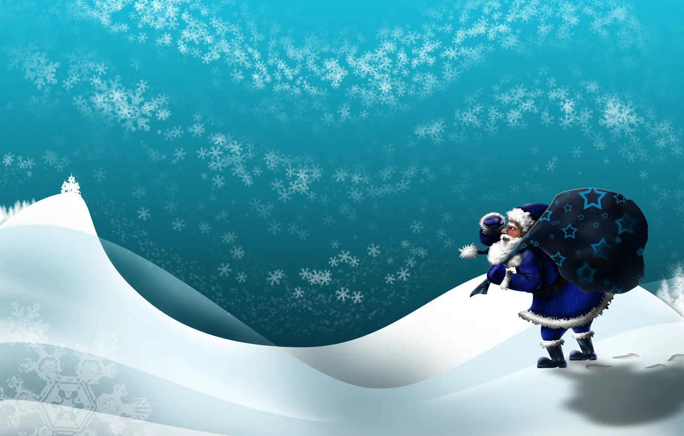 Photo wallpaper winter, traces, gift, the snow, Santa Claus, bag