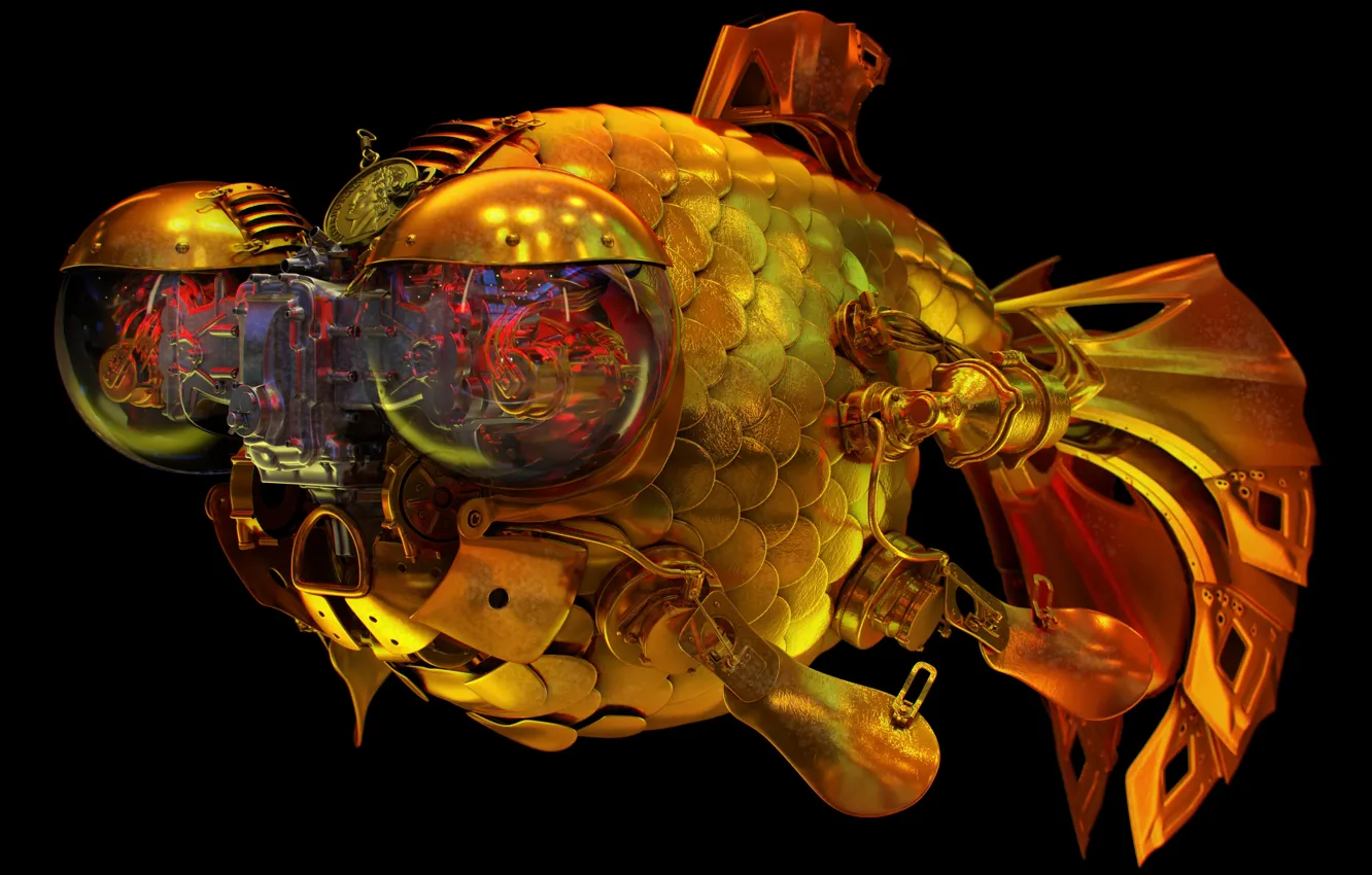 Photo wallpaper fish, Metal, Details