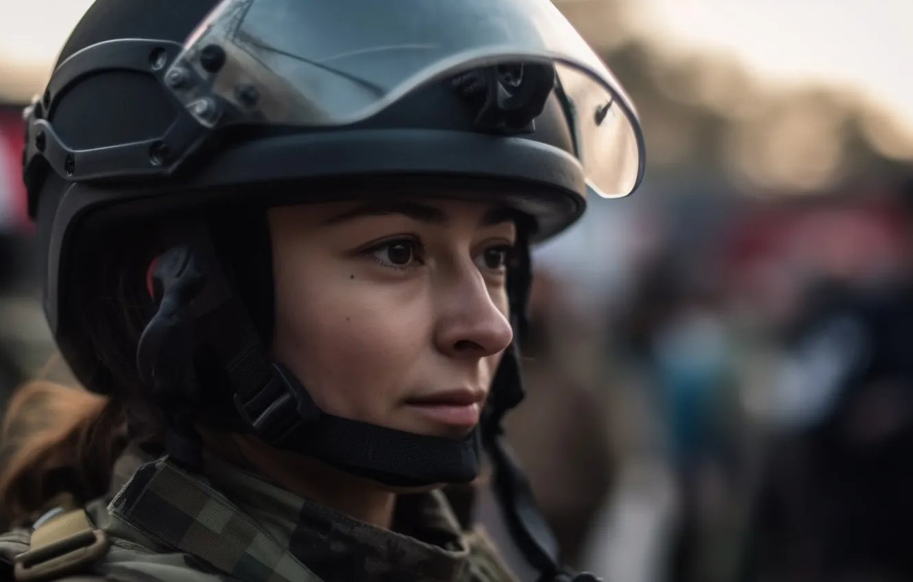 Photo wallpaper Girl, Look, Digital art, Helmet, Biker, AI art, The Art of Artificial Intelligence, Neural network
