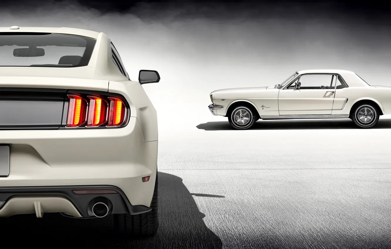 Photo wallpaper Mustang, Ford, 1965, White, 2015, 50 Year Limited Edition