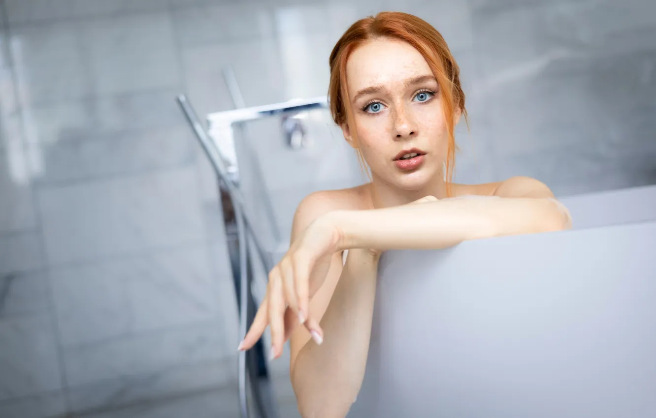 Photo wallpaper girl, model, redhead, bathtub, Gene Oryx, women indoors, in bathtub, Elizaveta Kurilko