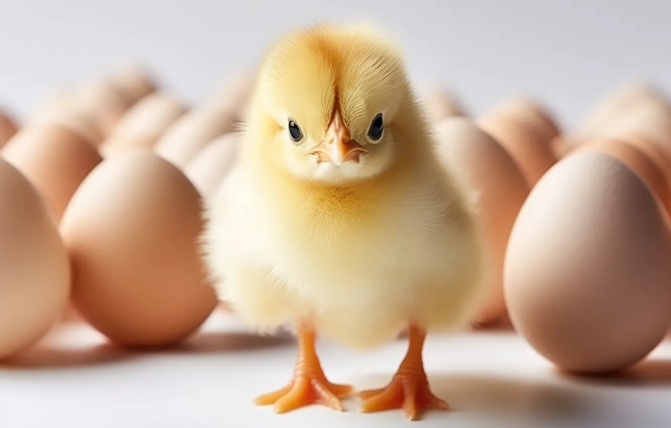 Photo wallpaper bird, chickens, eggs, Chicks, AI art, neural network