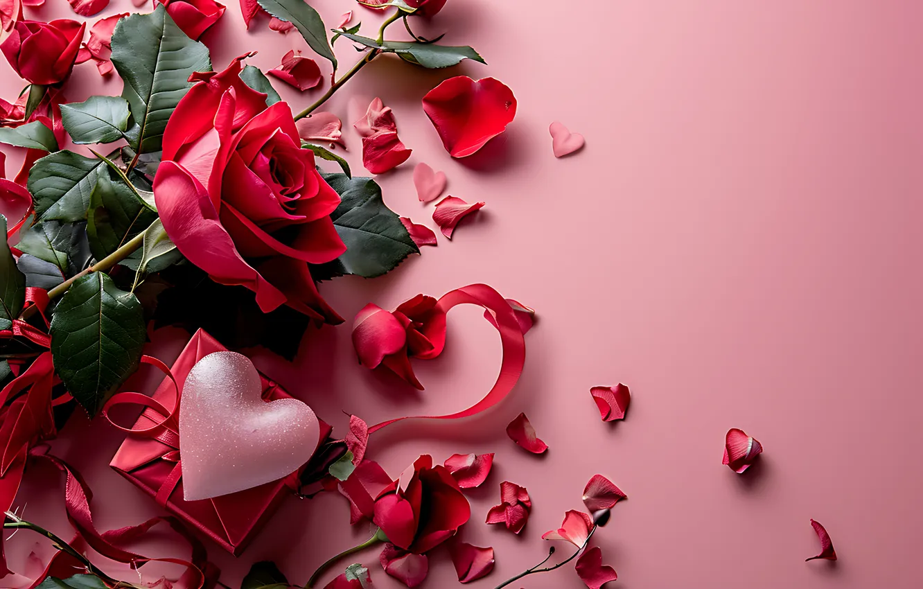 Photo wallpaper love, flowers, gift, romance, heart, roses, love, Valentine's day