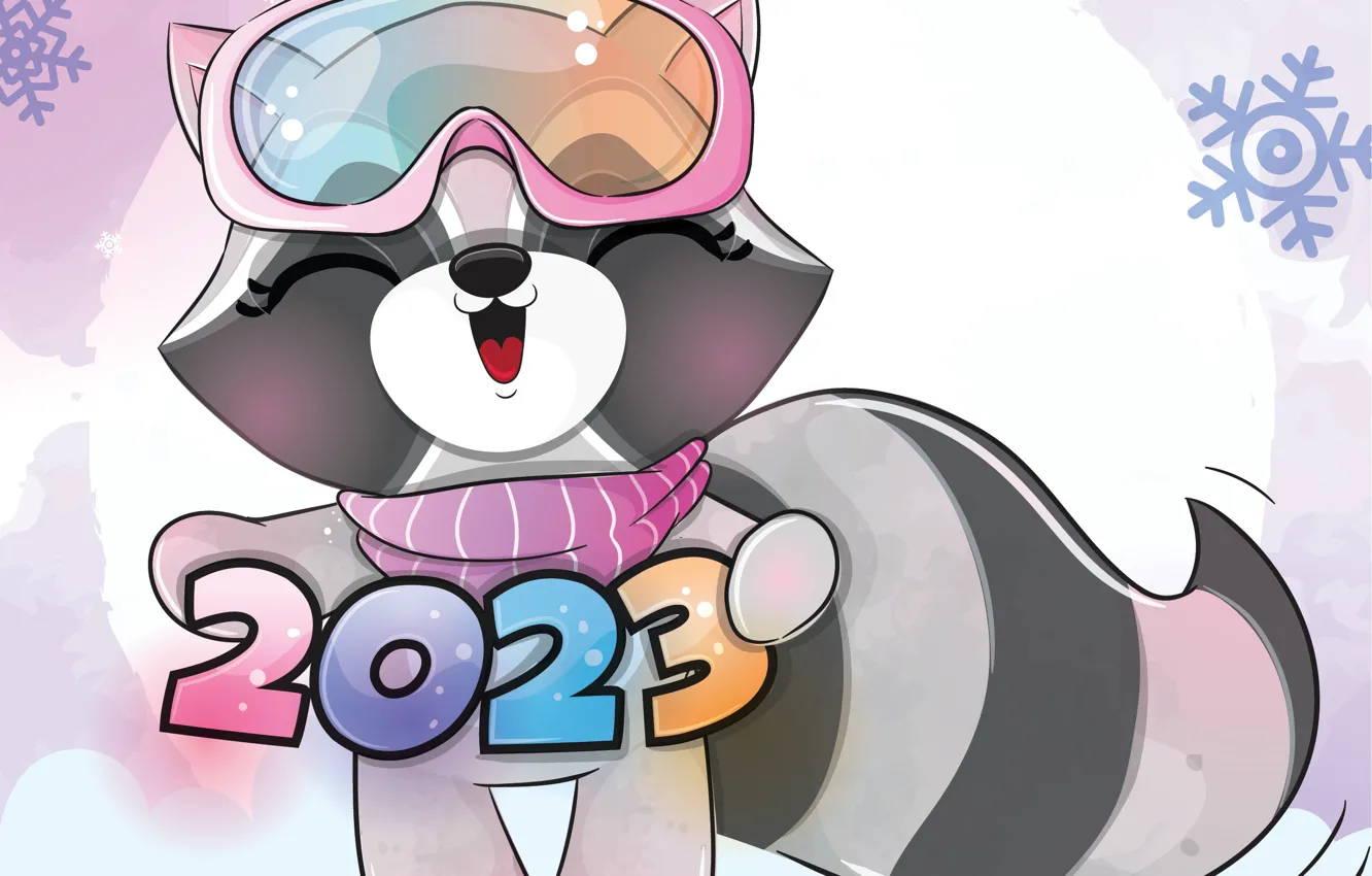 Photo wallpaper graphics, new year, figures, raccoon, date, 2023, New Year 2023